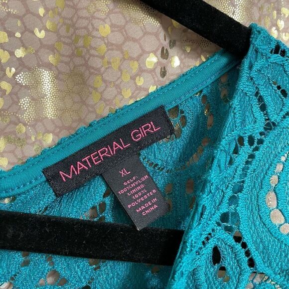 Material Girl Green Teal Lace Hi Low Hem Mini Dress, XL - Picture 4 of 7